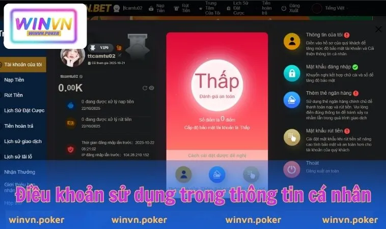 Điều Khoản Sử Dụng WINVN 1 Điều khoản sử dụng trong thông tin cá nhân