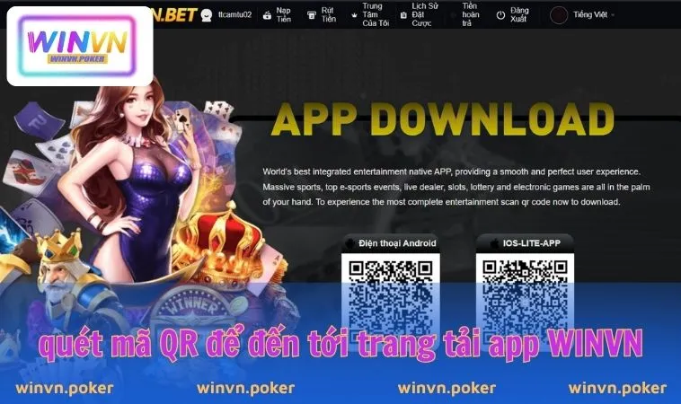 Tải App WINVN 1 Quét mã QR để đến tới trang tải app WINVN