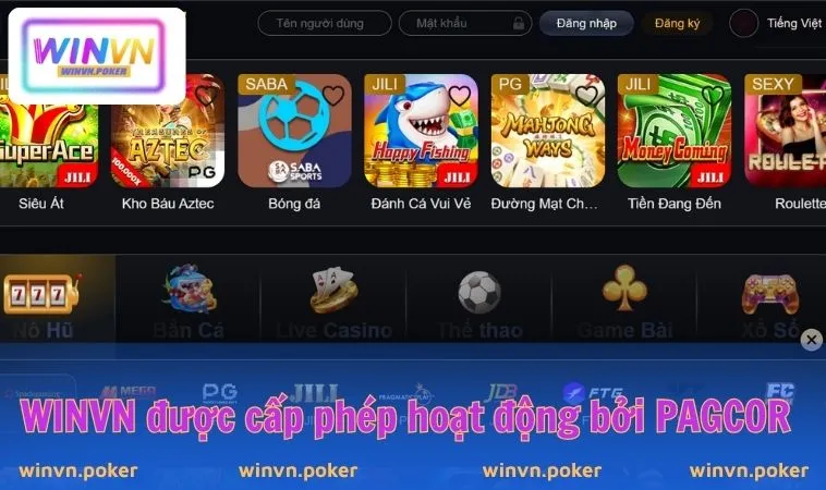 WINVN 30 WINVN được cấp phép hoạt động bởi PAGCOR